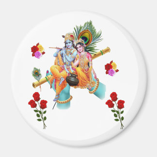 lord krishna seating with radha enjoying flute magnet