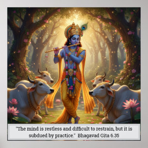 Lord Krishna Vrindavan Forest Flute Playing Divine Poster