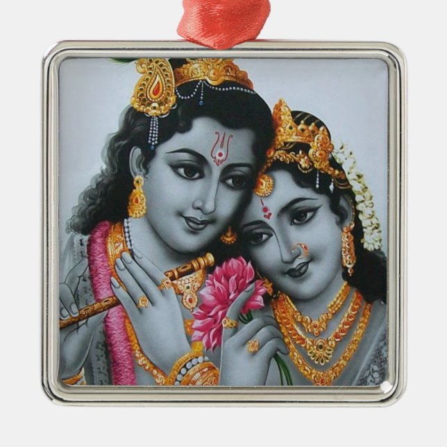 Lord Krishna with Flute Hare Krisna Metal Tree Decoration (Front)