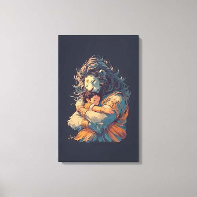 Lord Narasimha Hugging Prahlada Canvas Wall Art (Front)