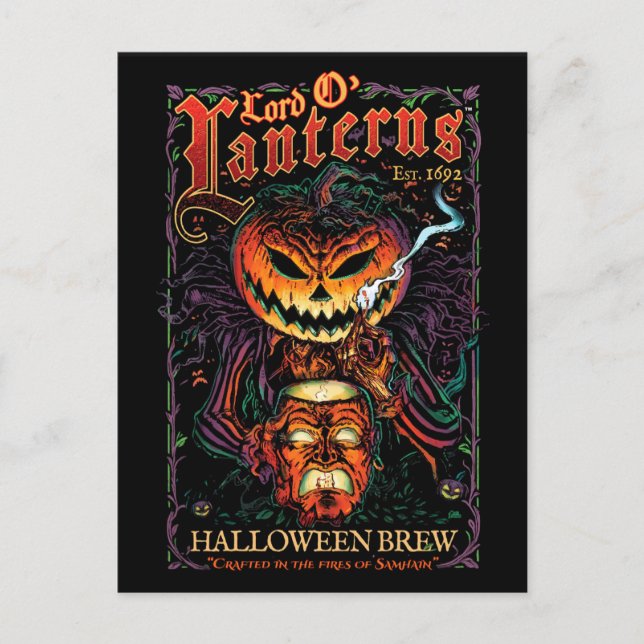 Lord O' Lanterns Halloween Brew Label Gothic Postcard (Front)