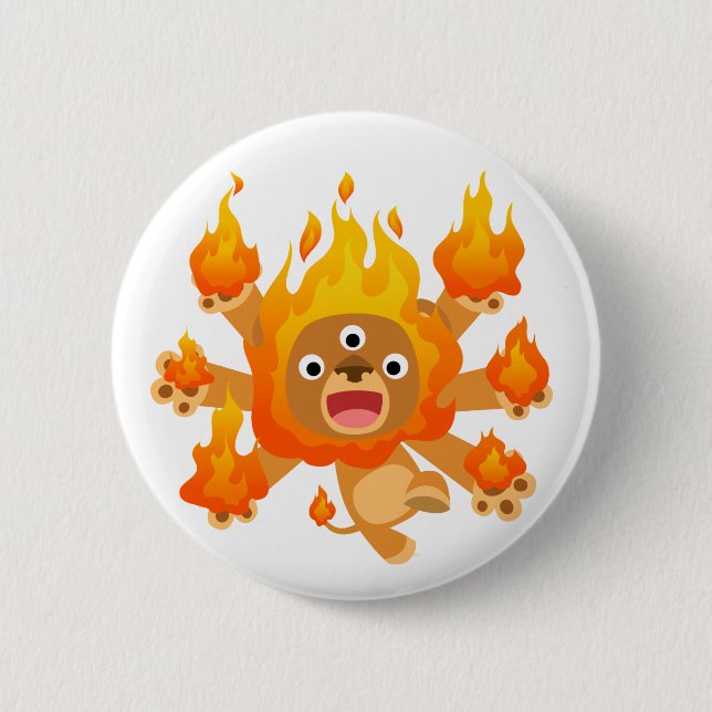 Lord of Fire!! (cute cartoon lion)  Button Badge (Front)