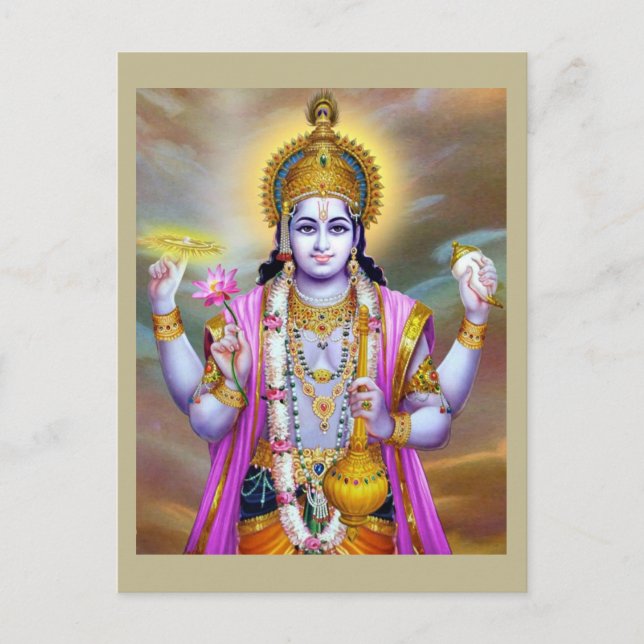 Lord Vishnu Floral Fine Art Postcard (Front)
