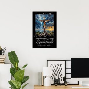 Lord's Prayer Crucifixion Lightning Bolt Sunrise Poster