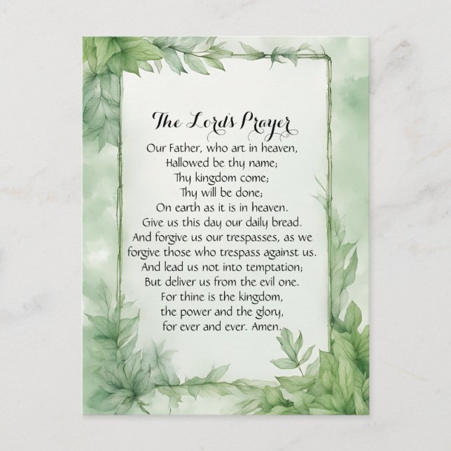 Lord's Prayer Watercolor Botanical Poster Print Postcard (Front)