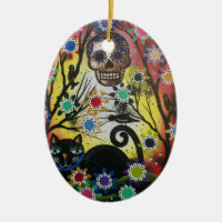 Lori Everett_ Day Of The Dead,Cat,Skull,Ornament
