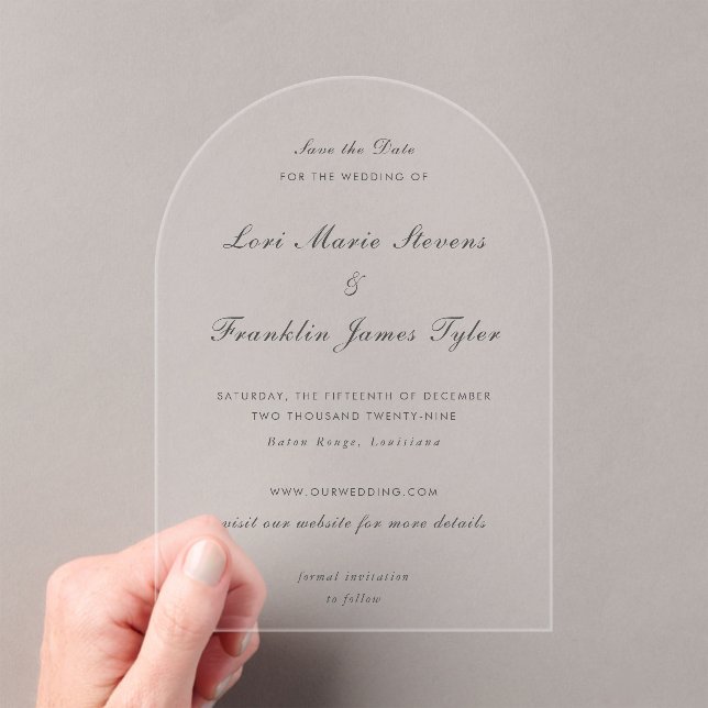 Lori Formal Elegant Wedding Save the Date Acrylic Invitations (Insitu (Handheld))