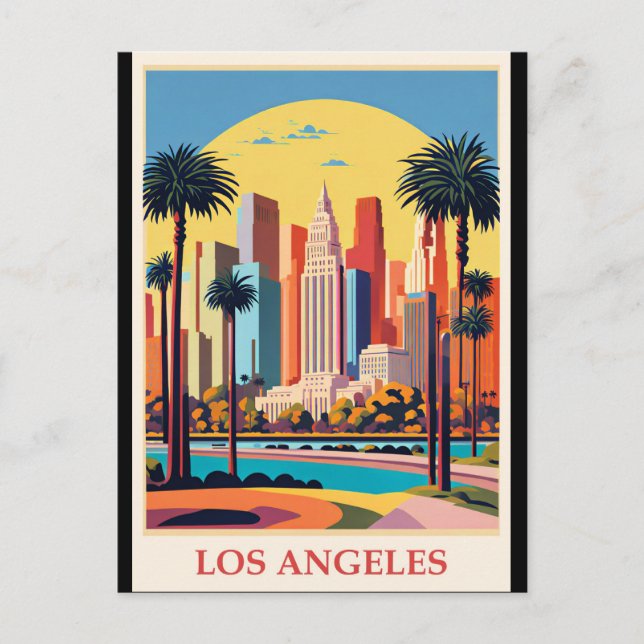 Los Angeles, Art Deco illustration, Postcard (Front)