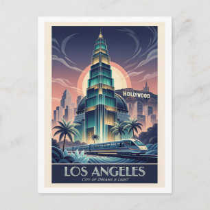 Los Angeles Art Deco Travel Postcard – Colorful AI