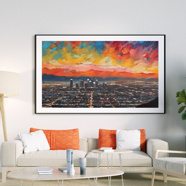 Los Angeles at Sunset Abstract unframed Poster (Add a splash of color to any room with this beautiful abstract of the Los Angeles city lights.)