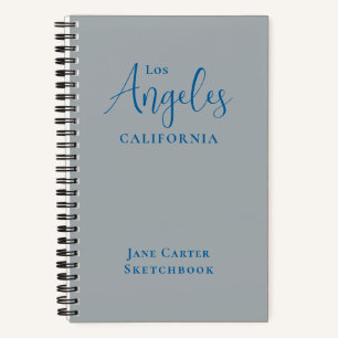 Los Angeles Blue Script Silver Grey Sketchbook Notebook