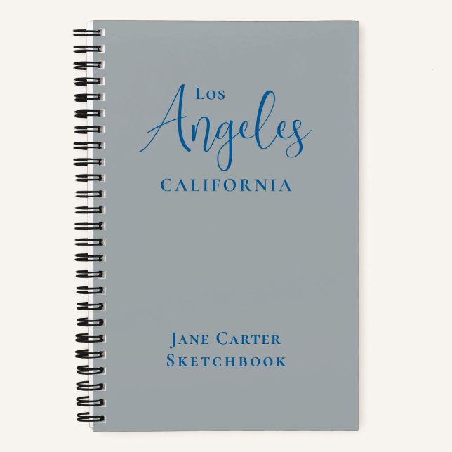 Los Angeles Blue Script Silver Grey Sketchbook Notebook (Front)