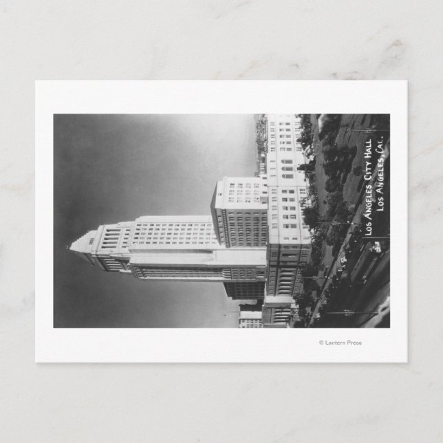 Los Angeles, CA City Hall and Town View Postcard (Front)