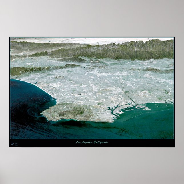 Los Angeles, CA  Perspective I satellite print map (Front)