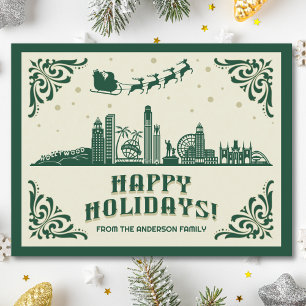 Los Angeles, CA Skyline Happy Holidays Postcard