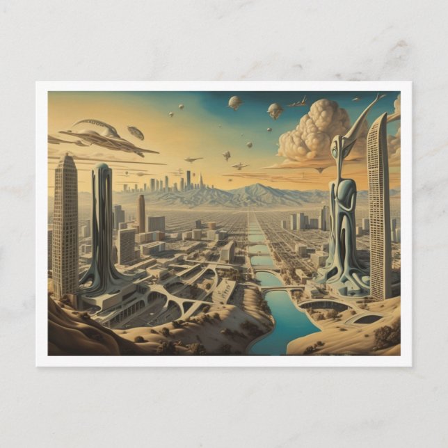 Los Angeles CA, Surreal Cityscape Postcard (Front)