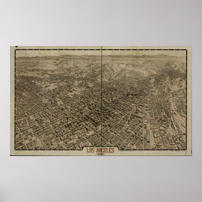 Los Angeles California 1909 Panoramic Map Poster (Front)