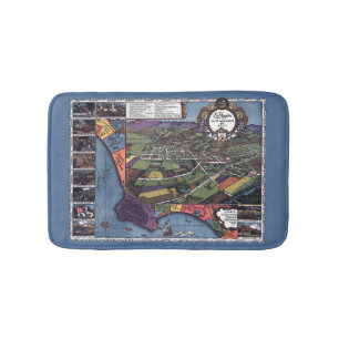 Los Angeles, California, Antique Aerial City Map Bath Mat