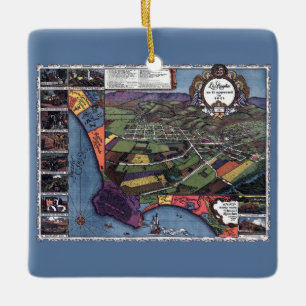 Los Angeles, California, Antique Aerial City Map Ceramic Ornament