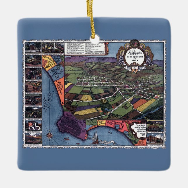 Los Angeles, California, Antique Aerial City Map Ceramic Ornament (Front)