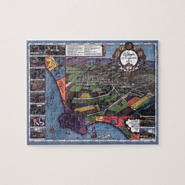 Los Angeles, California, Antique Aerial City Map Jigsaw Puzzle (Horizontal)