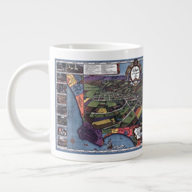 Los Angeles, California, Antique Aerial City Map Large Coffee Mug (Left)