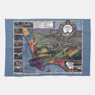 Los Angeles, California, Antique Aerial City Map Tea Towel