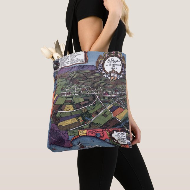 Los Angeles, California, Antique Aerial City Map Tote Bag (Close Up)
