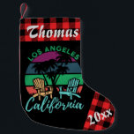 Los Angeles California Beach Chairs Sunset Small Christmas Stocking<br><div class="desc">Los Angeles California Beach Chairs Sunset Sunset Palm Tree Small Christmas Stocking.  Enjoy a beach vacation Christmas. Hang these adorable stockings by the chimney for a stocking full of goodies on Christmas morning.</div>