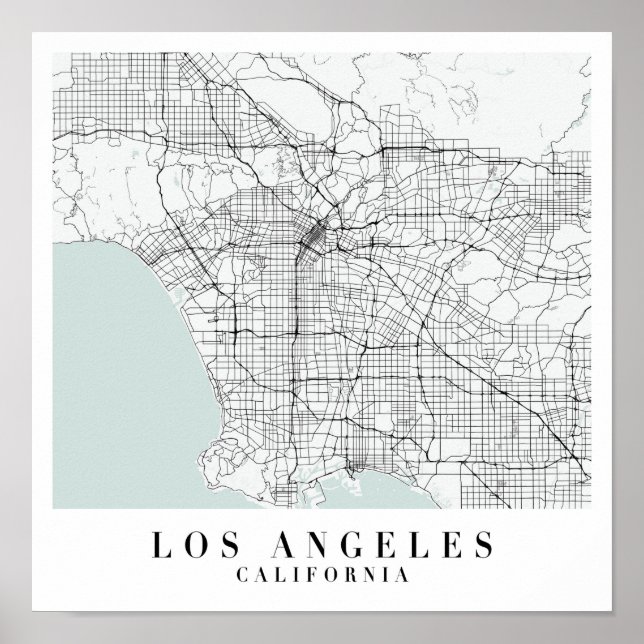 Los Angeles California Blue Water Street Map Poster (Front)
