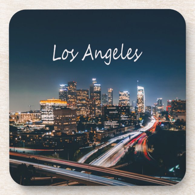 Los Angeles California City Skyline at night Coaster (Front)