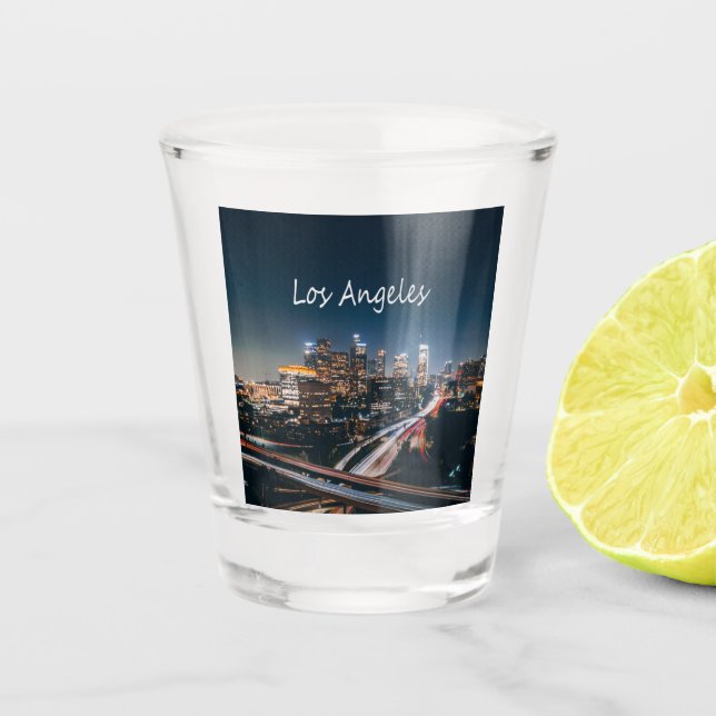 Los Angeles California City Skyline at night Shot Glass (Front)