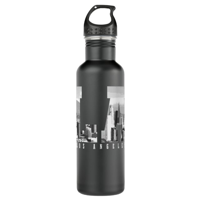 Los Angeles California LA Skyline Pride Black Whit 710 Ml Water Bottle (Front)