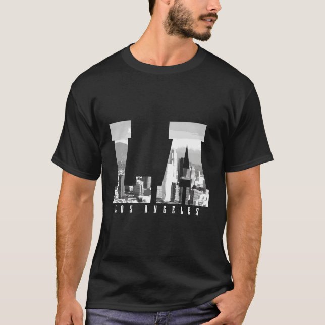 Los Angeles California La Skyline Pride Black Whit T-Shirt (Front)