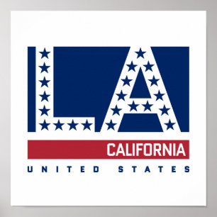 Los Angeles, California   Red,White & Blue Skyline Poster
