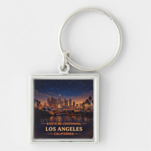 Los Angeles California Skyline Twilight Palm Stars Key Ring