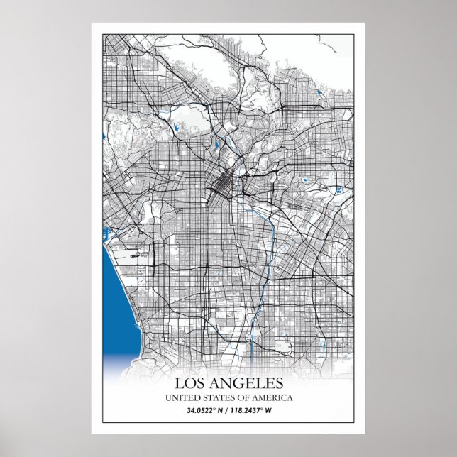 Los Angeles California USA Travel City Map Poster (Front)
