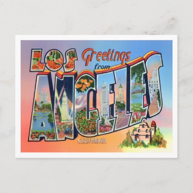 Los Angeles, California Vintage Big Letters Postcard (Front)