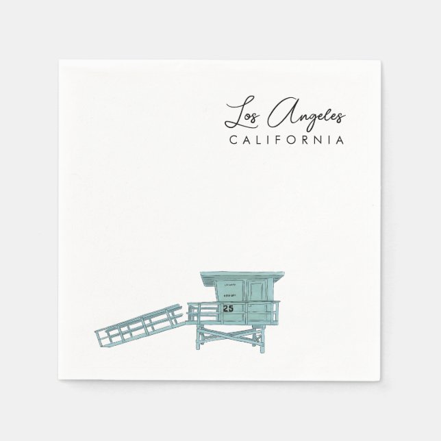 Los Angeles California Watercolor lifeguard stand  Napkin (Front)