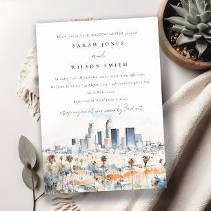 Los Angeles, California Watercolor Wedding Shower Invitation