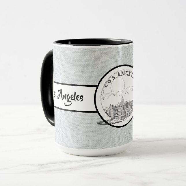 Los Angeles City Elegant linen Ringer 15oz Mug (Front Left)