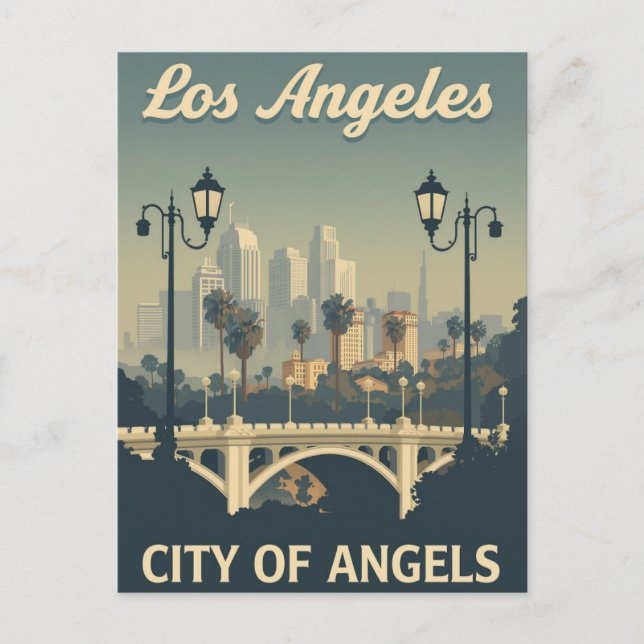 Los Angeles City of Angels Vintage Art Postcard (Front)