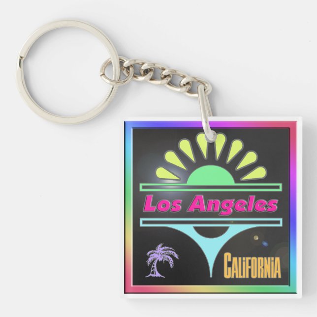 "Los Angeles Colourful Black Background" Keychain (Front)