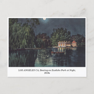 Los Angeles, Eastlake Park Boating at Night 1910s Holiday Postcard
