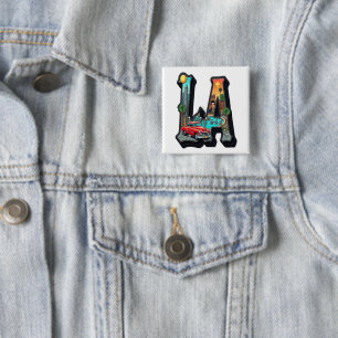 Los Angeles Gothic Retro Car & Skeletons Design 15 Cm Square Badge