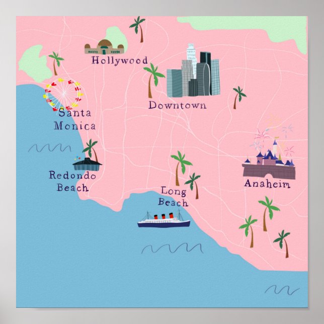 Los Angeles Icons Map  Poster (Front)