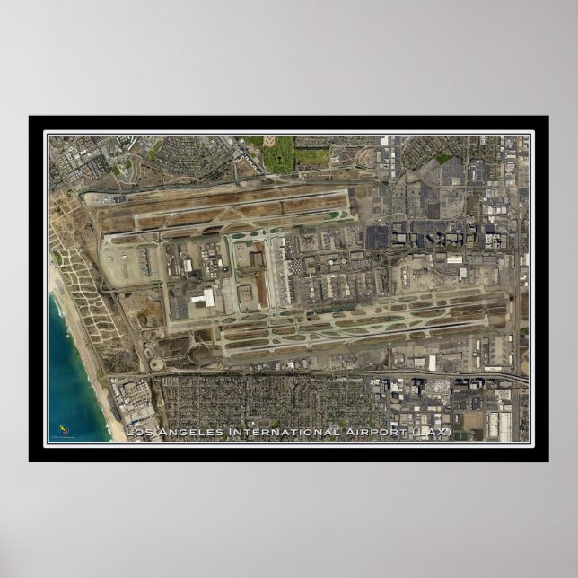 Los Angeles Intl Airport California Satellite Map Poster (Front)