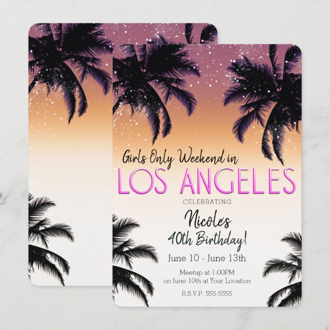 Los Angeles LA Summer Girls Weekend Birthday Party Invitation (Front/Back)
