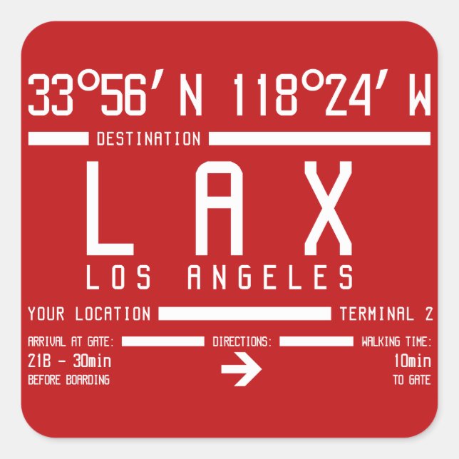Los Angeles LAX International Airport Code IATA Square Sticker (Front)