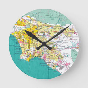 Los Angeles Map Round Clock